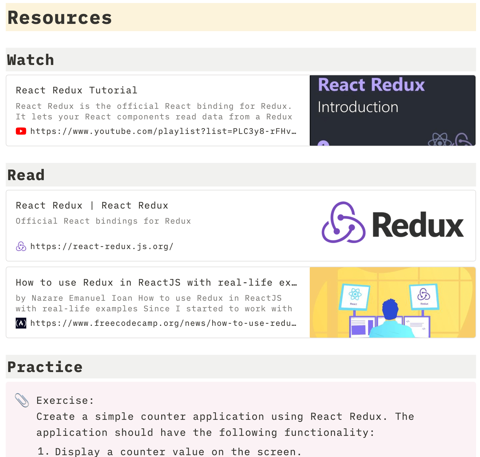 Resources section